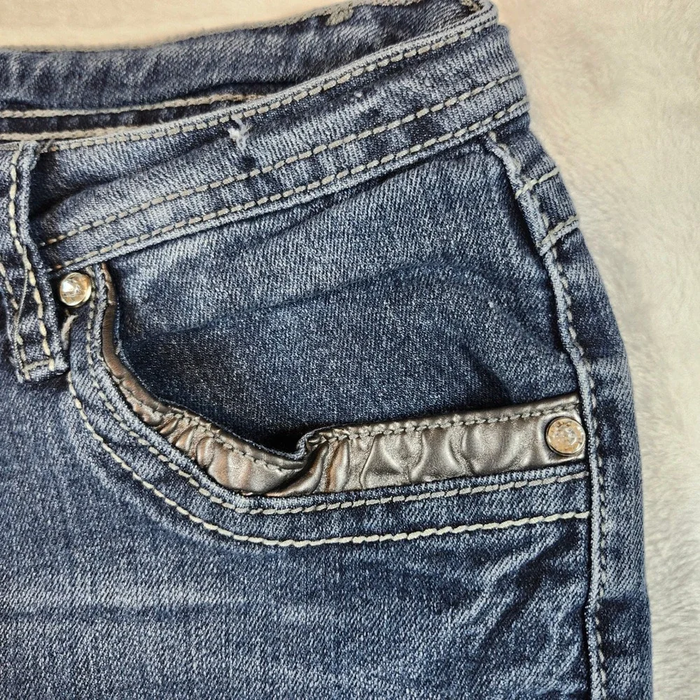 Earl Jeans Bootcut Women 30 Blue Good Rhinestone Embellished Y2K Dark Wash Denim